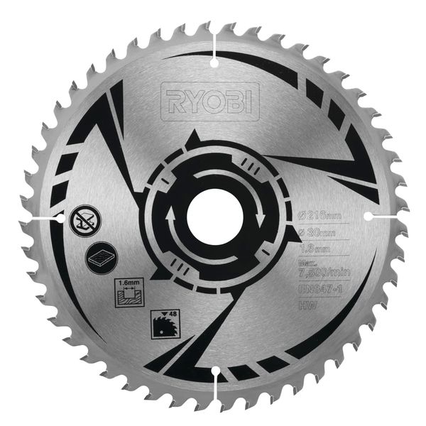 Ryobi 216mm 48TCT Mitre Saw Blade (Single), Hellgrün Schwarz, One Size