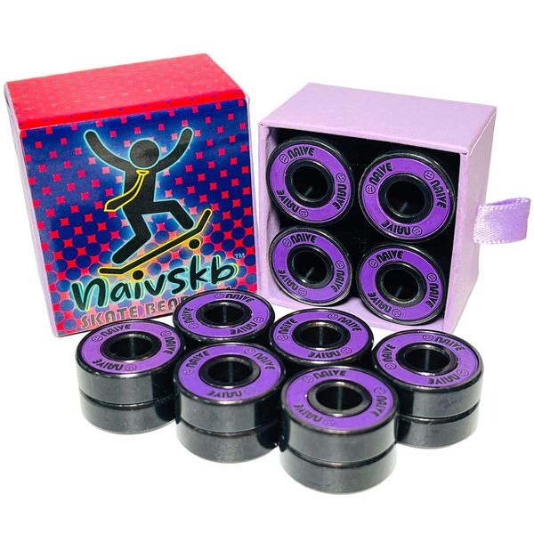 Naivskb Skate Bearings 16 Pack, Precision 8mm ABEC 608 Roller Skate Bearings Quad Skates Inline Speed Roller Derby Skateboard Scooter (Neon Purple)