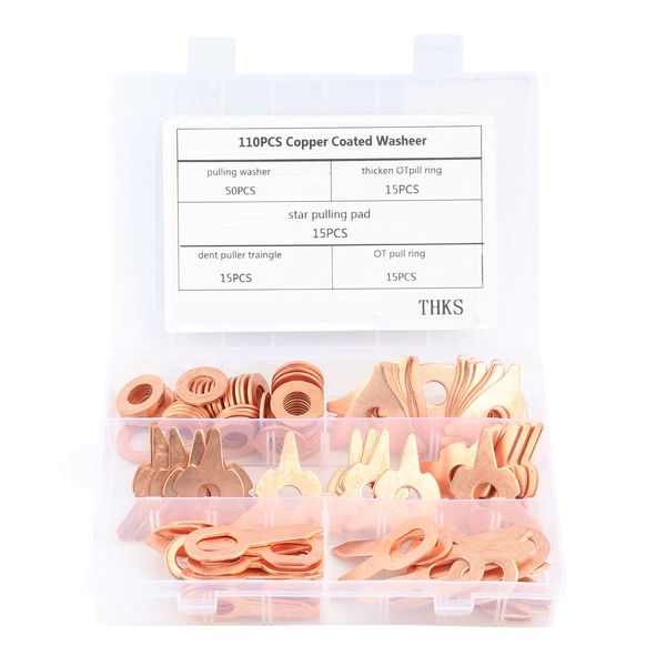 Chazcool 110pcs Dent Pulling Puller Rings, Triangle OT Round Dent Pulling Puller Rings, Car Dent Puller Kit for Car Body Welding Repair Tool Set