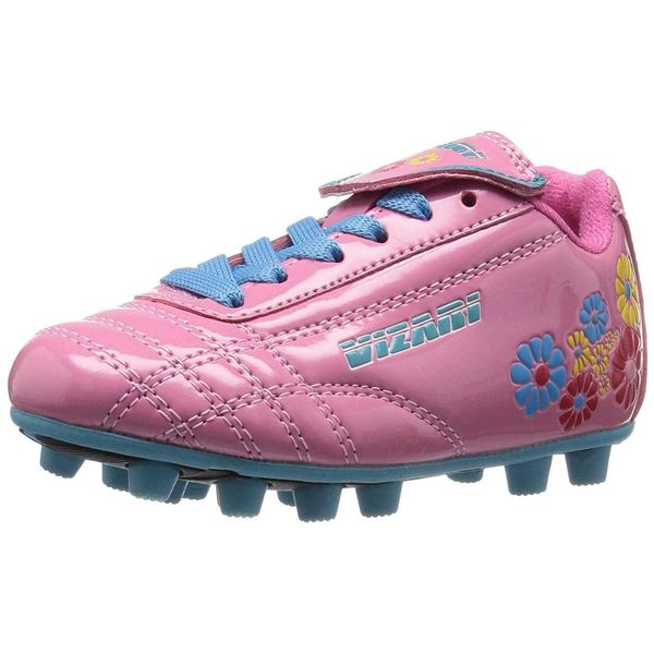 Vizari Blossom FG Soccer Shoe for Toddler/Little Kid | Synthetic Leather, Machine Washable, Unique Graphics, Comfortable Design, Durable Rubber Outsole - Pink/Blue, 3 M US Little Kid