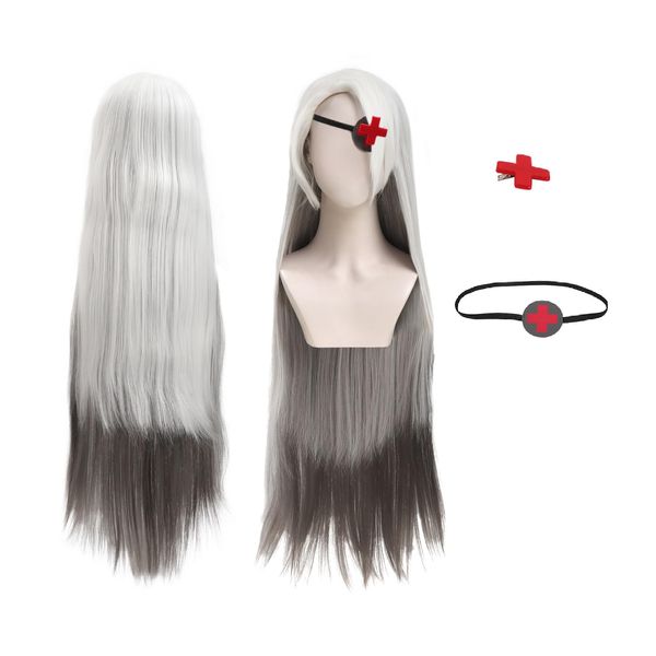 DAZCOS Vaggie Cosplay Wig with Eye Mask and Hair Clip Long Straight Grey Hair Costume Accessories for Women (Grey)