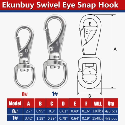 Ekunbuy Swivel Eye Snap Hooks, 304 Stainless Steel Heavy Duty 2.7 Inch 3.5 Inch Spring Hooks for Keychains, Bird Feeders, Pet Chains, Dog leashes