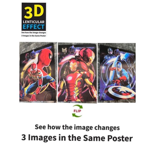 Marvel,Spider Man,Iron Man,captain America-3D Poster,3 images In One, 3D Effect