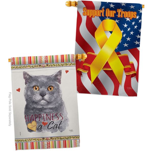 Breeze Decor Blue British Short Hair Happiness House Flag-Pack Cat Kitten Meow Spoiled Paw Fur Pet Nature Farm Animal Creature Support Our Troops Garden Yard Gift Double-Sided, Made in USA