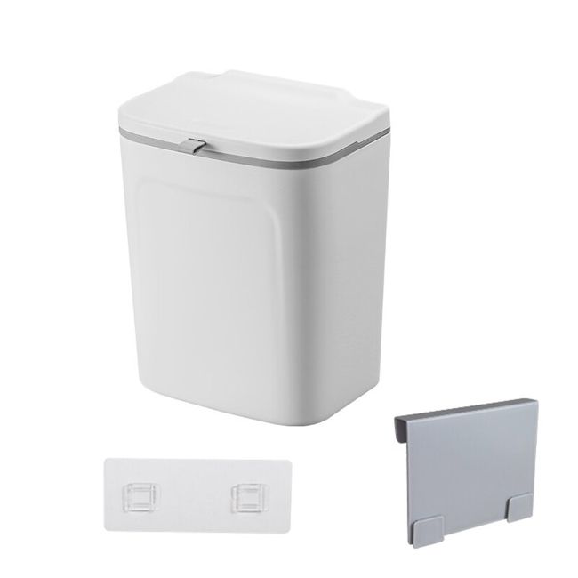 Hanging Kitchen Trash Can With Lid, Kitchen Cabinet Door Cupboard Trash Cans,  Under Sink Trash Cans, Trash Can For Bedroom Bathroom Office Rv 9l (whit