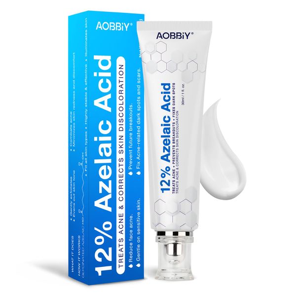 AOBBIY Azelaic Acid 12% Acne Cream: Premium Azelaic Acid Facial Cream - Redness Relief For Face, Redness Reducing Skin Care, Prevents Acne Breakouts, Ease Pimple Clarify Skin Soothe Irritation,1 Oz