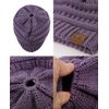C.C BeanieTail Soft Stretch Cable Knit Messy High Bun Ponytail Beanie Hat, Violet
