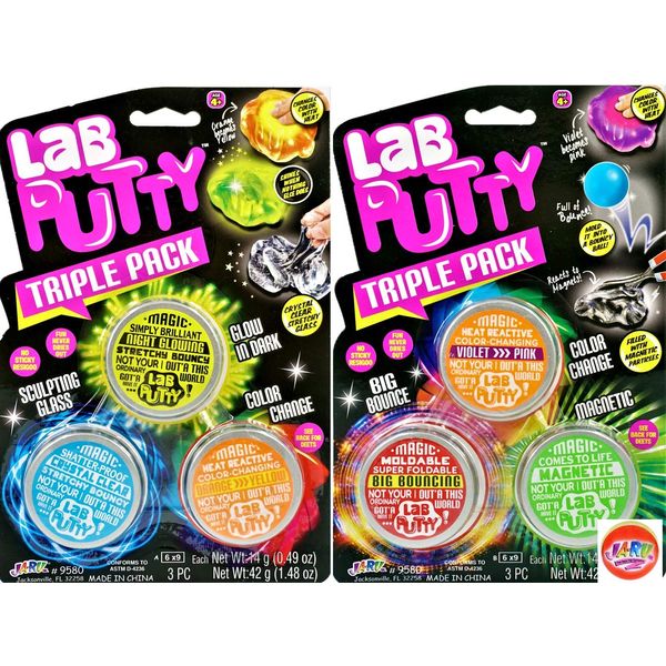 JA-RU Lab Putty Bundle Slime Set (2 Fidget Pack, 6 Units) Bouncy Color Changing Toys, Magnetic Putty, Glow in The Dark Slime, Clear Slime. Stress Relief Toy Therapy Putty. Sensory Toy. 9580-2p