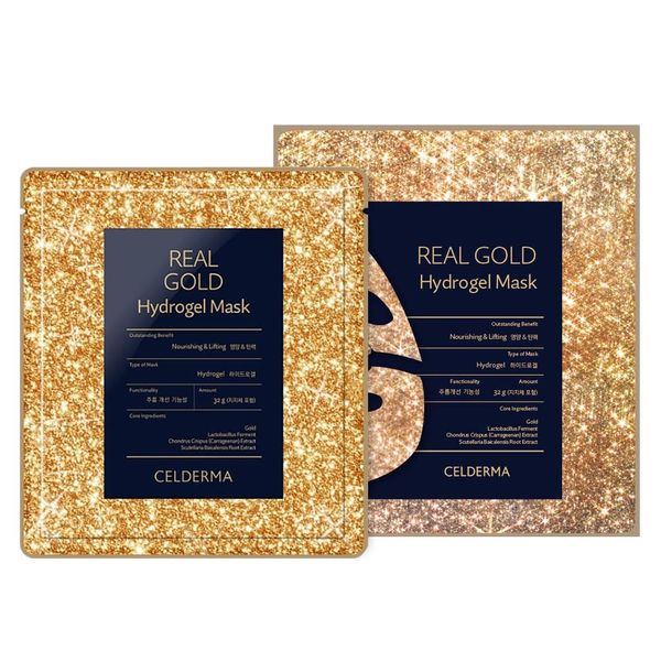 CELDERMA REAL GOLD Hydrogel Mask [3 pcs], Prestige Hydrogel Mask with 24K Real Gold Ingredients, Nourishing & Firming,