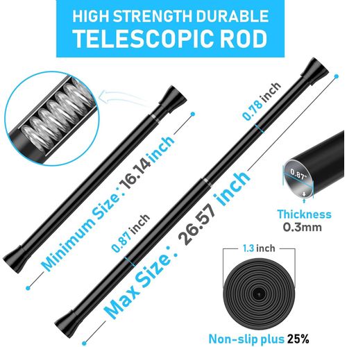 MEXAU 4 Pack Black Shower Curtain Rod 16 To 26 Inch Tension Shower Rod For Bathroom 7/8" Adjustable Spring Curtain Rod No Drilling Spring Rod Black Tension Curtain Rods for Windows Doorway Closet