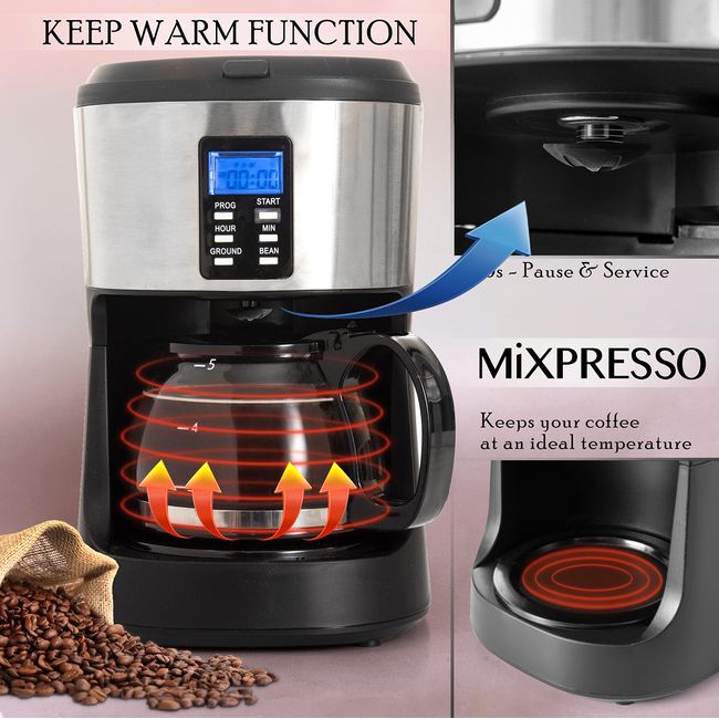 Mixpresso Single Cup Coffee Maker, Personal Single Serve Coffee Machine,  Compatible with KCup, Quick Brew Technology, Programmable Features, One  Touch