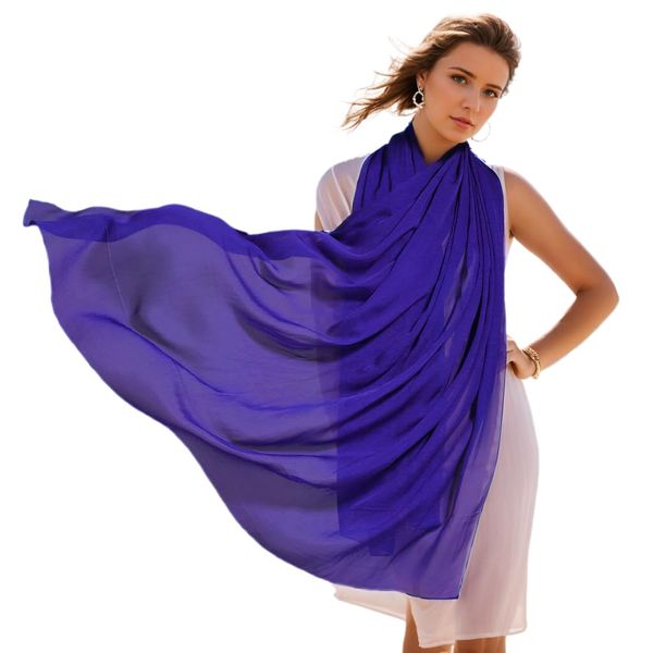 Prettystern Damen XXL Seidenschal Seidentuch einfarbig Seide festlich Abendkleid Stola Sommer Sonnenschutz Sarong Pareo Schultertuch A22 königsblau