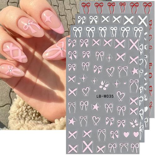 Hebterrka Adesivo per unghie a forma di farfalla, 4 fogli, per nail art, decorazione delle unghie, con papillon rosa, per nail art, accessorio per la decorazione delle unghie