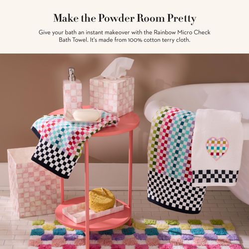 MACKENZIE-CHILDS Bath Towel, Cute Decorative Bathroom Towel, Rainbow Micro Check