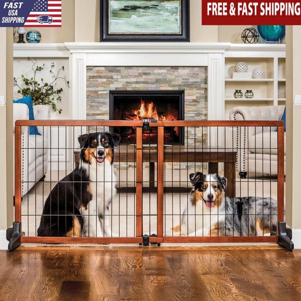 Adjustable Freestanding Pet Gate 41-70in Width Extra Tall Durable Wood New