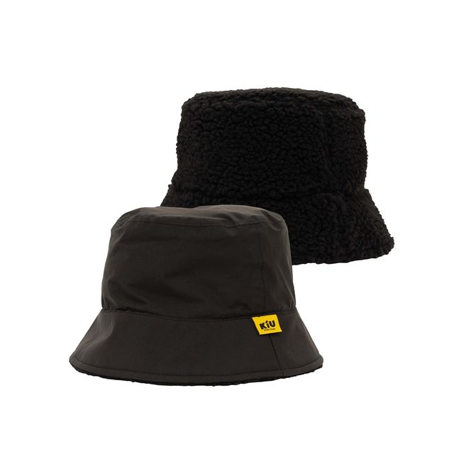 Kiu K354-900 Kiu Reversible Bucket Hat, Water Repellent, Water Repellent, Waterproof, Hat, Autumn, Outdoor, Camping, Festival, Stylish, Cute, Casual, Fluffy, Boa, 2-Way, Women's, Men's, Unisex, Black,