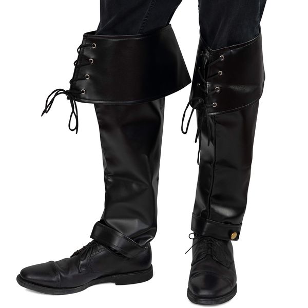 Skeleteen Faux Leather Pirate Boots - Over The Shoe Black Costume Boots Accessories with Cuffs and Laces for Medieval and Renaissance Costumes for Adults and Children