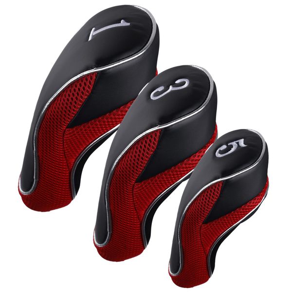 Andux Golf Velcro Driver Headcovers Wood Headcovers 460cc with Interchangeable Number Tags Set of 3 MT/MG08(Red)