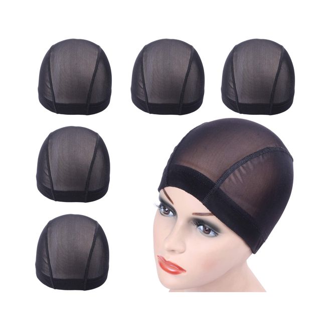 YANTAISIYU 5 pcs/lot Wig Caps Black Mesh Cap Stretchable Hairnets Mesh Dome Cap for Wigs Wide Elastic Band Wig Cap for Wig Making (Mesh Cap M)