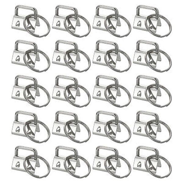 20Pcs 20mm Key Fob Hardware with Keychain Ring for Webbing Silver Tone