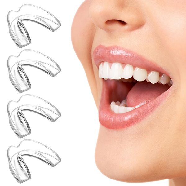 Mouth Guard for Teeth Grinding, Pack of 4 Moldable Mouth Guard, Mouth Guard for Sleeping, Gum Shield for Teeth Grinding Guard Adults, for Teeth Grinding Clenching Bruxism, Transparent