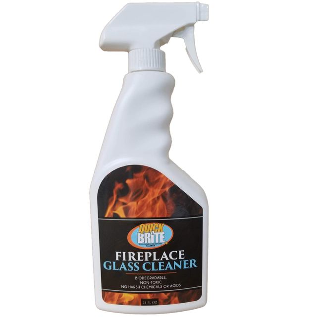 Quick N Brite Fireplace Glass Cleaner Kit with Cloth and Sponge, Removes Soot, Smoke, Creosote, and More, 24 oz, 1-Pack