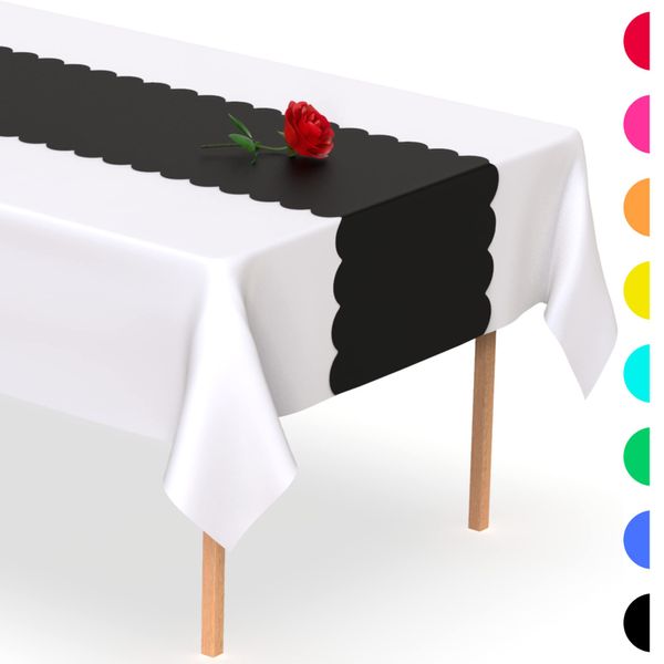 Black Disposable Plastic Table Runner. 5 Pack 14 x 108 inch. Scallop Table Runner Adds A Pop of Color to Your Party Table, by Swanoo