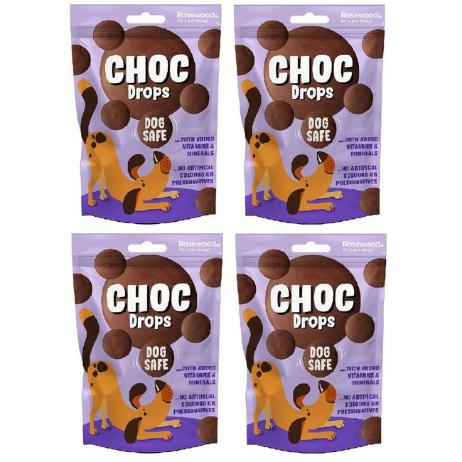 4 PACK ROSEWOOD CHOC DROPS DOG SAFE CHOCOLATE TREAT TRAINING BITE SIZE TREAT BUTTONS 200G