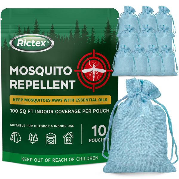 Rictex Mosquito Repellent Outdoor Patio: 10 Pack Pouches - Powerful and Safe Mosquito Repellent for Indoor Outdoor Patio - Natural Mosquito Repellent Safe for Child & Pets