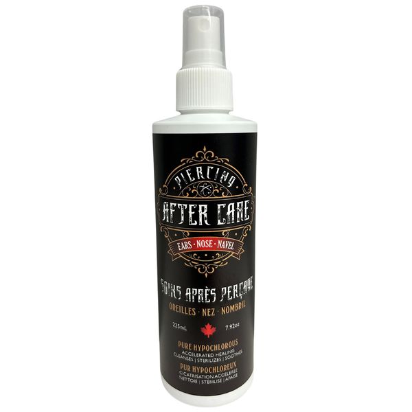 Piercing Aftercare Spray - Ear, Nose, Navel, Belly Button & Body Piercing Cleaner with Hypochlorous Acid - Piercing Aftercare Solution Formula - Ideal Hole Cleaner for Piercings - No Alcohol - 225ml