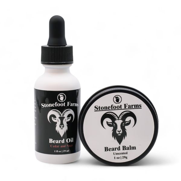 Stonefoot Farms Jojoba Oil Beard Oil & Balm Set for Beard Growth Kit - Cedar and Sage - 1 oz Beard Oil & Balm with Argan, Sweet Almond, Vitamin E Oils, Cedarwood & Clary Sage - Hydrates, Softens & Tames