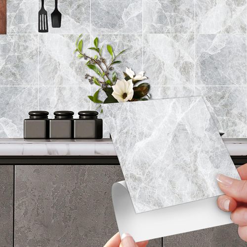 Grey Marble Tile Stickers for bathroom and kitchen Waterproof Vinyl Self Adhesive Wall tiles Backsplash Stick on Tiles Peel and Stick Wall tiles for Home Decor - 20x20cm(12pcs)