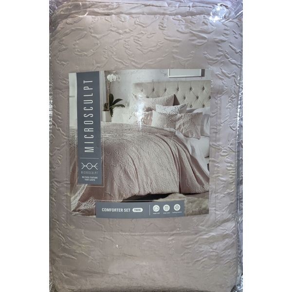 🧷 MICROSCULPT 2pc solid medallion comforter set, blush, TWIN