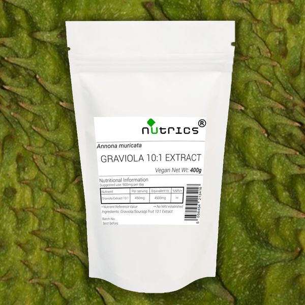 Nutrics® GRAVIOLA 10:1 Extract Powder - Soursop Fruit - Annona Muricata - Ten Times Stronger Than Powder - Suitable for Vegan Vegetarian Halal Kosher (400g)