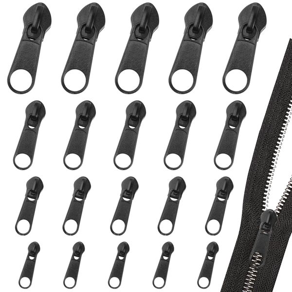 HOTUT Zipper Pull Replacement Zipper Repair Kit, 20PCS Detachable Zipper Head Slider Replacement, 4 Sizes Fix A Zipper Kit, Replacement Metal Zippers for Repair Clothes Jeans Coats Jacket Backpack