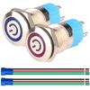Gebildet 12mm 12V-24V 3A LED SPST Stainless Steel Latching Self Float Push Button Switch Normal Open On-Off Waterproof Toggle Switch with Wire Socket Plug (Blue/Red LED)