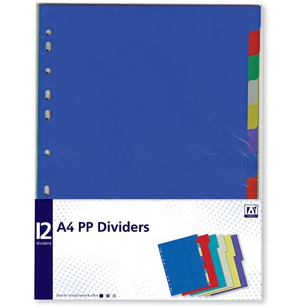A4 PP DIVIDERS Assorted Colours 12'S x 6