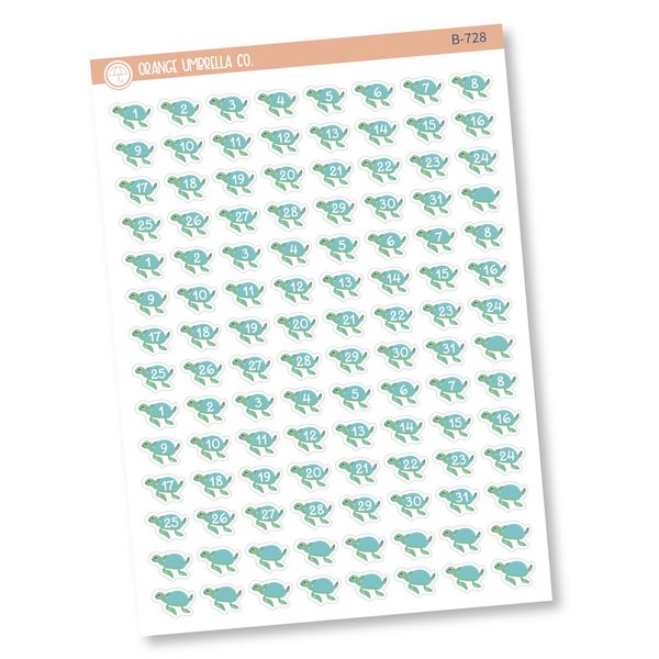 Sea Turtle Date Dots | 3 Months Planner Stickers | B-728