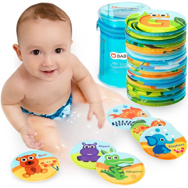 Floating Animals & Alphabet Flash Cards for Bathtub - Preschool Learning Toddler Flash Cards - Educational Bath Toys for 18 Months+ (Set of 26)