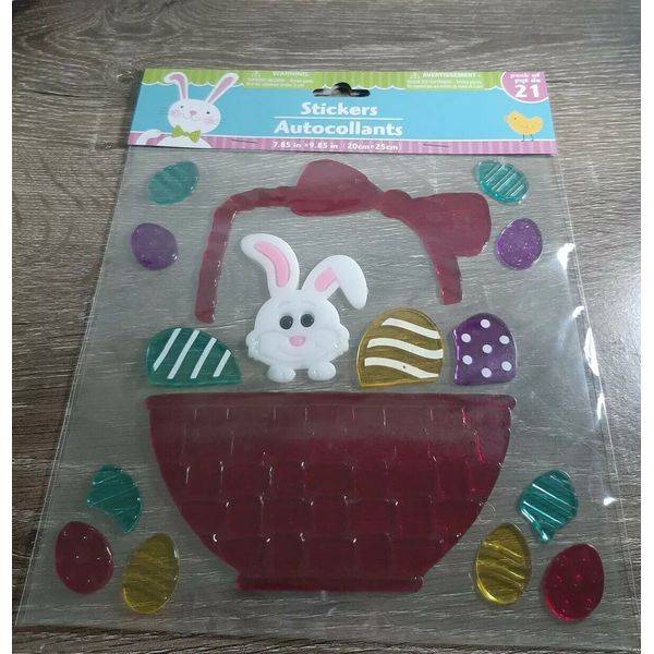 NEW Happy Easter, Bunny Easter Basket CUTE Window Gel Clings Decorations 16 pcs