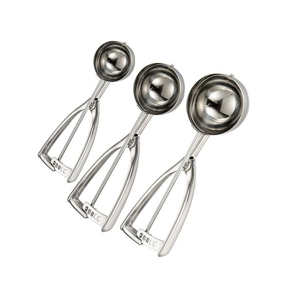 Set of 3 Ice Cream Dishers Ice Cream Spoons Stainless Steel Clean Convenient 3 Sizes Suitable for Kitchen and Restaurant (Style1)