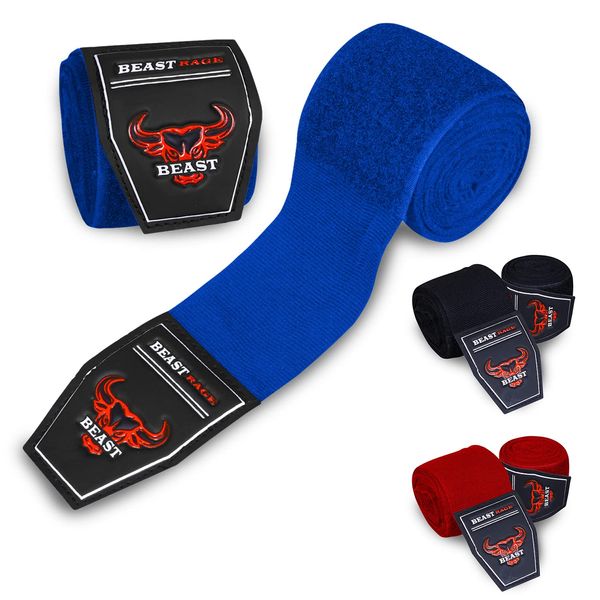 Beast Rage Boxbandagen 4,5 Meter Kampfsport-Bandagen Innenhandschuhe Handgelenkstützgurte Boxen Unterhand Knöchel Schwere Elastische Trainingstasche Fäustlinge Muay Thai (Blau, 4,5)