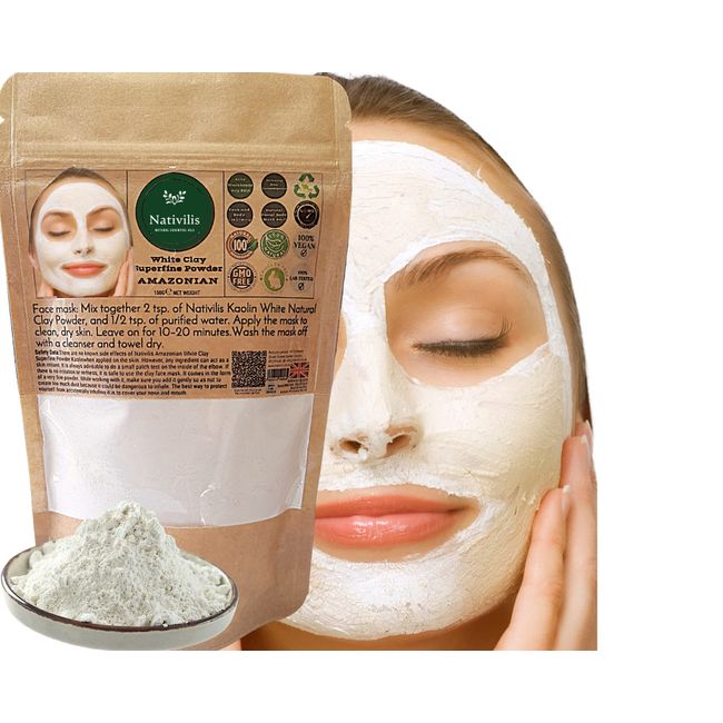 Nativilis Amazonian White Clay Superfine Powder Kaolin - Natural Facial Body Mask Skin Regenerator - Moisturizing Antioxidants Cleansing - Non Comedogenic - Exfoliating Effect - Copaiba benefits