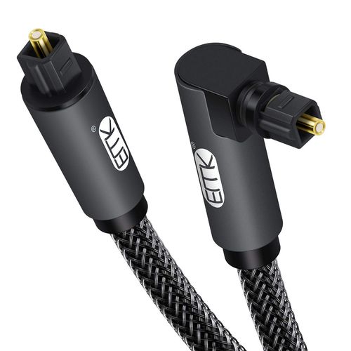EMK 90 Degree Toslink Optical Cable 360 Degree Free-Rotating Plug Fiber Optic Cable S/PDIF Toslink Male to Male for Home Theater, Sound Bar, TV, PS4, Xbox,Grey (6.6ft/2m)