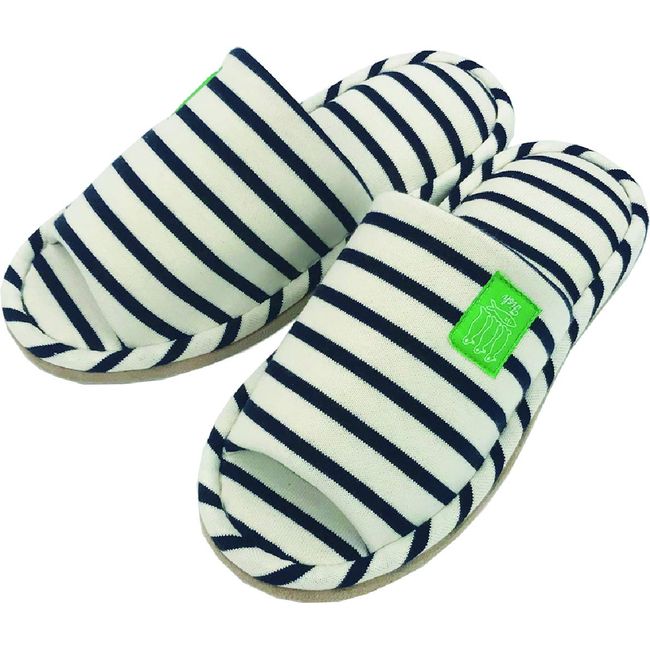 Okumura AAAA6907NV Slippers, Washable Marine Border, Outer Seam, Large, Navy, Firm, Refreshing Marine Border