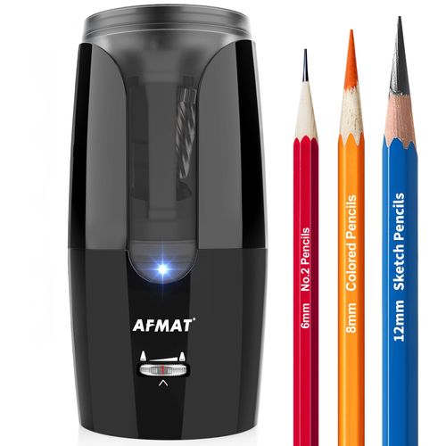 AFMAT Rechargeable Long Point Pencil Sharpener for Artist, Fast Sharpen & Auto Stop, 8-17mm Super Long Point, Electric Artist Pencil Sharpener for φ6-12mm Charcoal/Drawing/Sketching/Colored Pencils
