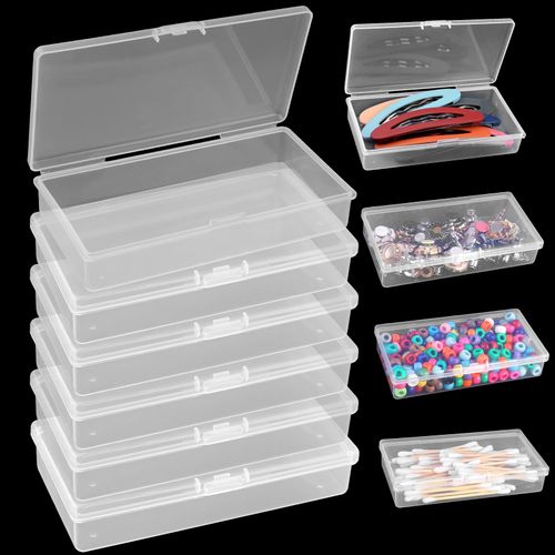 6 Pack Small Plastic Storage Containers with Hinged Lids,4.88 x2.56 x0.98 Inches Clear Rectangle Organizer Box for Beads,Jewelry,Crafts,Game Pieces,Office Supplies Small Items