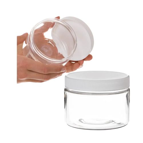 12 oz PET Clear Plastic Jars With Lids 6/PK Easy Grip White Ribbed Caps for DIY Empty Lotion Jar, creams, crafts + 89mm Foam Seal Free