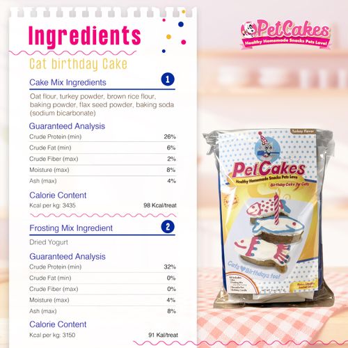 PetCakes Cat Birthday Cake Kit - All Natural Treats - Kitten & Cats Turkey Flavor Cat Food - 5.5 Oz