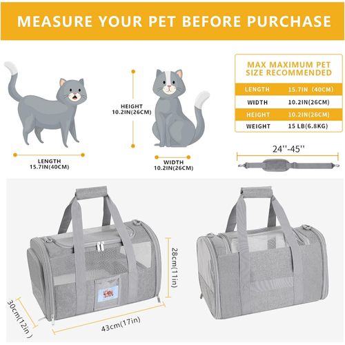 Simpelg Pet Carrier TSA Airline Approved Small Dogs, Kitten, Carriers for Small Medium Cats Under 15lb, Collapsible Soft Sided Cat Travel Carrier-Grey